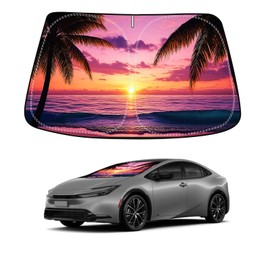 Sunset Beach Car Windshield Sun Shade Compatible with Toyota Prius 5th Gen (XW60) 2023 2024 2025 - Foldable Reflective Window Sunshade for UV Protection & Heat Reduction