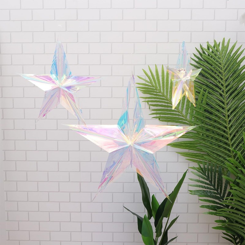 BESPORTBLE Iridescent Star Hanging Ornaments: 3Pcs Christmas Iridescent Star Shiny