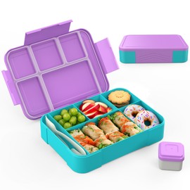 SWVIODMT Children's Lunch Box with Compartments, 1300 ml, Lunch Box for Children, Leak-proof Lunch Box with 5 Compartments, Snack Box for Girls and Boys, Perfect for School, Nursery (Macaron Purple)