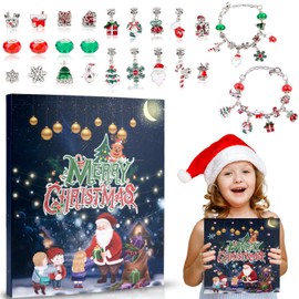 TonJin Christmas Advent Calendar Bracelets 2024 for Kids Xmas 24 Days Countdown Calendar with 2 DIY Bracelets 22 Charm Beads Pendants for Girls Kids Teens Adult Women