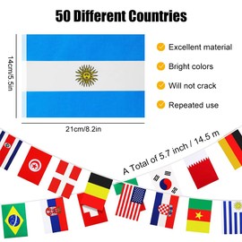 Euro 2024 Flag Chain, 50 Countries Flags Garland, 14 x 21 cm Football Euro 2024 Flag Chain, 14.5 m Euro 2024 Bunting, 2024 Olympic Flag Chain Flags, for Garden, Bar, Restaurant and Party Decoration