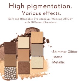 CATKIN Eyeshadow Palettes Sparkly Eyeshadow Matte and Glitter Makeup Matte Shimmer Highly Pigmented Makeup Palettes 9 Colors Neutral Cosmetic Eye Shadows(C15)