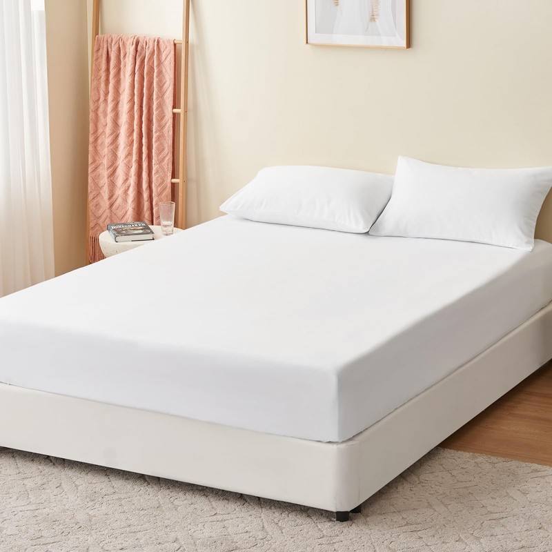 RUIKASI Deep Fitted Sheet King Size - White Kingsize Fitted