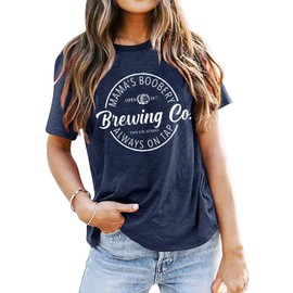 Mama's Boobery Always on Tap Shirt for Women Funny Letter Print Breastfeeding Tee Tops Humor Mother's Day Shirt Gift (XL, Blue)