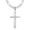 HAIAISO 925 Sterling Silver Cross Pendant Necklace with Stainless Steel Diamond-Cut Figaro Chain Delicate Highly Polished Beveled Edge Cross Pendant Necklace for Men Women 24 Inches