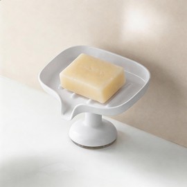 PAVSTINE Soap Holder, Strong Suction Cup Soap Dish, 15 Degree Tilt and Draining Tray, ABS Non-Rust, Solid Soap Holder for Bath, Lavatory, Kitchen, Countertop, White