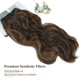 Honey Brown Hair Extensions with Adjustable Size Removable Clips 20inch Secret Invisible Hair extension Synthetic Curly Hair Pieces for Women