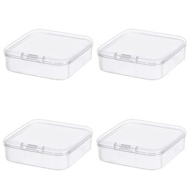 Globellapro 4PCS Square Transparent Plastic Organize,Small Storage Box with Lids,Empty Mini Clear Plastic Storage Containers Box Case for Small Item,7.4 * 7.4 * 2.5cm