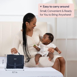 BabbleRoo Baby Changing Pad - Comfortable Portable Changing Pad, Compact, Fits in Any Diaper Bag - Lightweight and Soft with Cute Designs, Convenient Pockets, Extra Head Support – Navy Blue