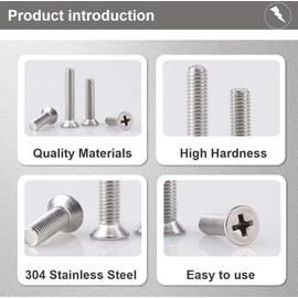 #8-32x1/2 UNC Phillips Flat Countersunk Head Machine Screws, 304 Stainless Steel 18-8, Full Thread, Coarse Thread,Pack of 50