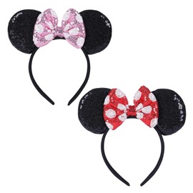 2 Pcs Mouse Costume Ears, Shiny Bows Mouse Ears Headbands for Birthday Parties, Themed Events, A Perfect Addition to Your Trip Essentials and Accessories for Women