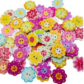 Vasemele Colourful Buttons Pack of 100 Buttons for Crafts Handmade Buttons Wooden Buttons Printed Buttons with 2 Holes for Sewing and Crafts Decorations