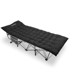 Suteck Camping Cot, Folding Camping Cot Bed for Adults Sleeping 1200D Double Layer Oxford Portable Folding Outdoor Cots for Camping W/Soft Pad Carry Bag for Home Office Nap Beach Travel