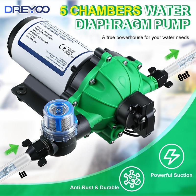 Dreyoo Water Diaphragm Pump, 115V AC, 5.5 GPM, 60 PSI