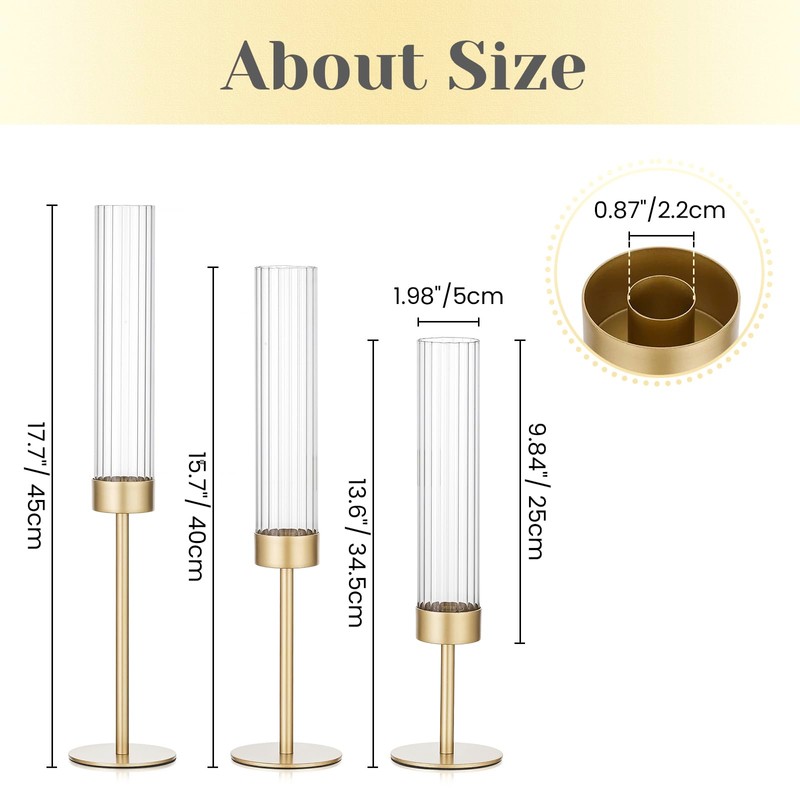 Hewory Gold Hurricane Candle Holders: Brass Candlestick Holders Set of