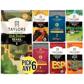 Taylors Coffee Beans (Each Pack 200g). Pick Any 6 from 7+ Flavours Inc. Hot Lava Java, Lazy Sunday, Rich Italian, Latte, Espresso, Cacao Superior Colombia,Brazil Praline Especial and More