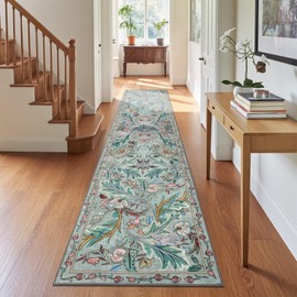 nesrt Botanical Runners for Hallways Kitchen Rug Non Slip 2x10, Long Washable Boho Jungle Runner Rugs, Soft Floral Forest Birds Carpet Runner for Hall, Laundry, Bedroom, Bathroom (Light Green)