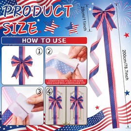 WILLBOND 8 Pcs Patriotic Cabinet Ribbons Bows for Kitchen Veterans Day 78.8 Inch Cabinet Bows Red White and Blue Large Decor for Door Home Wall Party Decor