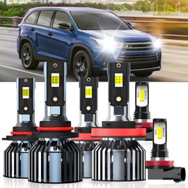 XG Glitter Lights Fit For Toyota Highlander 2014-2019, 9005 High Beam H11 Low Beam H11 Fog Light Bulbs, High Power 6500K White Light, Pack of 6