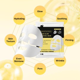 Snail Mucin Glass Glow Hydrogel Face Masks Skincare, Overnight Collagen Face Mask, Snail Mucin Serum Mask, Glass Skin Face Mask, Korean Face Mask For Hydration Boost,Radiant,Smooth,Firm,6EA Sheet Mask