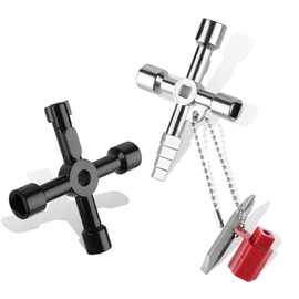 TNOMSNO Square Counter Wrench 2 Pcs 4 Way Wrench Universal Key Counter Enel Multifunction Key for Electricity Meter, Water, Gas Box, Cabinets, Utilities
