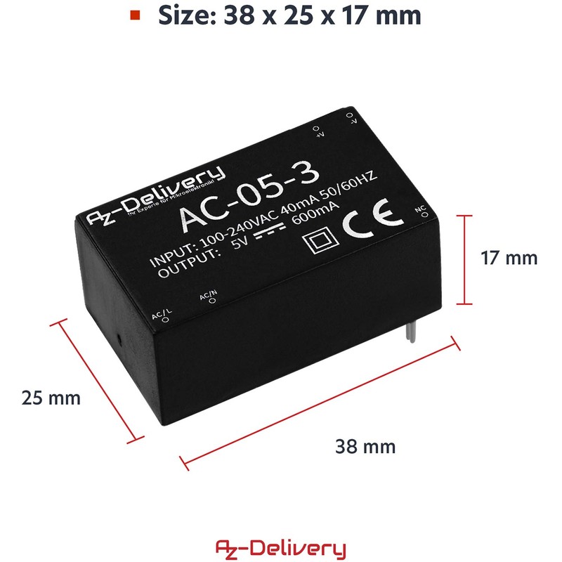 AZDelivery 3 x 220V to 5V Mini Power Supply Module