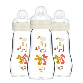 MAM Feel Good Medium Flow Premium Glass Bottle, Easy Switch Between Breast and Bottle, 9oz, 0+ Months, Unisex, 3 Pack