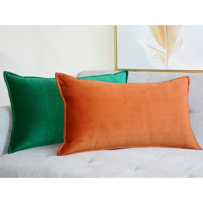 Lutanky Pack of 2 Velvet Cushion Covers Dark Orange Decorative