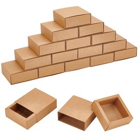 BENECREAT 20 Pack Brown Kraft Paper Drawer Boxes, 3.2x3.2x1.2 Inch Square Kraft Paper Gift Box Cookie Boxes for Wedding Party Gifts, Jewellery Packaging