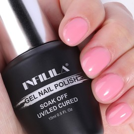 NXJ INFILILA Light Pink Gel Nail Polish, 15ml Nude Pink Gel Polish Clear Pink Nail Polish Jelly Sheer Translucent Gel Nail Polish Long Lasting Hema Free Nail Art Gift for Manicure, Light Pink