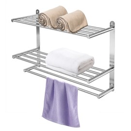 3 Tier Bathroom Towel Rack with Tower Bars 24 Inch Stainless Steel Wall Mount Towel Shelf Thickened Base Storage Shelf Holder for Bathroom