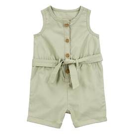 Carter's Baby Girls' Snap Up Cotton Romper, Olive Canvas, 12 Months