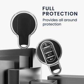 kwmobile Carcasa para Mando Compatible con Mini Llave de Coche Smart Key de 3 Botones - Funda para Llaves de Coche de TPU con Botones - Negro/Plata