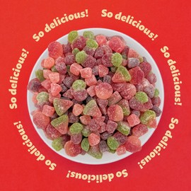 Sour Fruit Jelly Candy Mix | 1 Pound Bag | Vegan Gummies with Real Fruit Puree | Cherry, Watermelon, Peach | Gelatin Free Plant Based Texture | No Artificial Colors or Flavors | Dye Free Candy