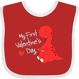 inktastic My First Valentine's Day Red Dinosaur with a Heart Baby Bib Red and White 28605