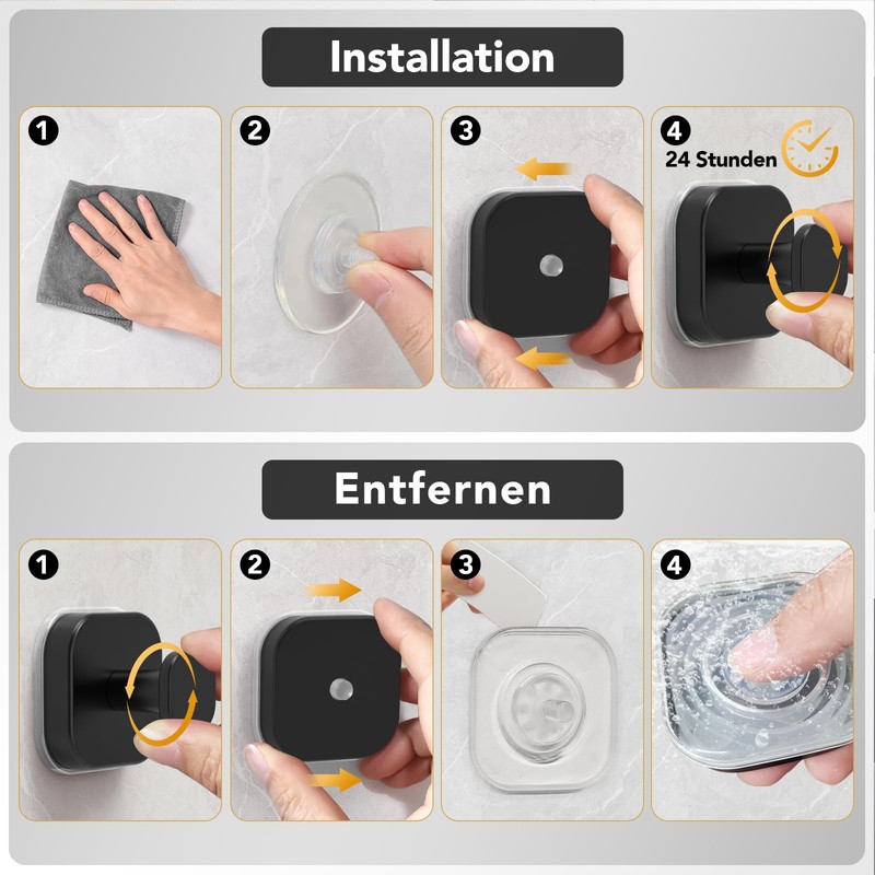 homeasy Pack of 4 Suction Cup Hooks Extra Strong Suction