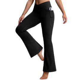 MathCat Flare Leggings for Women with Pockets, Crossover High Waisted Bootcut Flare Yoga Pants for Workout Casual Wear Black