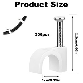 Pack of 300 Cable Clamps Nail Clamps 10 mm Cable Holder Wall Cable Clamps with Nail Round Nails Cable Nail Clips for Ethernet Electric Cable Power Strip Wall Mounting