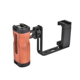 xinyee Universal Smartphone Video Grip Handle Handheld Vlog Bracket for Phone Smartphone Video Rig Kit with Wooden Grip with Cold Shoe Mount & 1/4in Screw + Phone Holder with Cold Shoe Mount + L-shape
