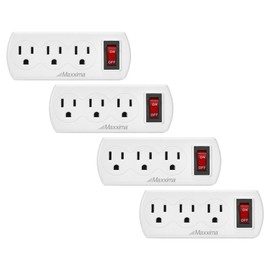 Maxxima 3 Outlet Grounded Wall Plug Adapter with On/Off Switch, Electrical Wall Tap Outlet Splitter, Multi-Plug Extender for Extra Outlet Space, Convenient for Travel - 4 Pack