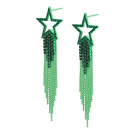 EVER FAITH Star Tassel Earrings for Women, Crystal Long Waterfall Beaded Fringe Holiday Chandelier Dangle Drop Statement Costume Jewelry Green Green-Tone