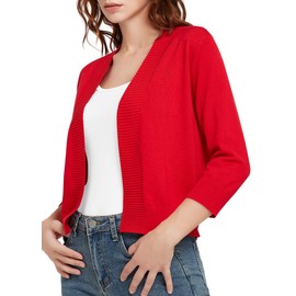 Urban CoCo Women's 3/4 Sleeve Short Cropped Cardigan Sweaters Lightweight Shrug Sweater Jacket for Dresses(Red, S)