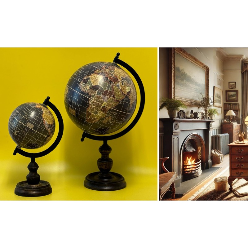 EXERZ SI-7001 Vintage Ball with Wooden Base, Black, 13 cm