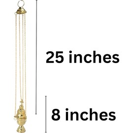 Needzo High Polished Hanging Brass Censer, Catholic Church Supplies, 34 Inches