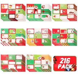 216 Unidades Etiquetas Adhesivas Navideñas, 24 Hojas Regalo Autoadhesivas Etiquetas de Nombre para Regalo de Navidad