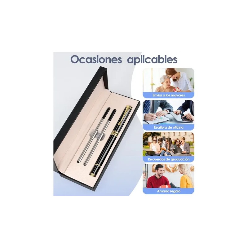 Pluma De Acero Con Recambio Y Caja De Regalo