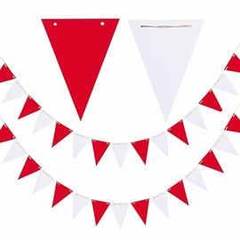 GAKA 20 Feet Double Sided Red and White Paper Triangle Flags Bunting Pennant Banner for Birthday Party, Wedding,Graduation Party Decoration Supplies