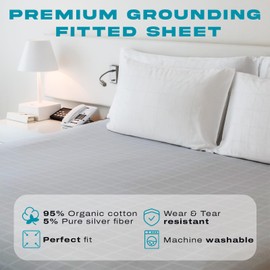 KLIM Grounding Fitted Sheet King Size, Earthing Sheets - Pure Silver Fiber & Organic Cotton + Grounding Cord + Tester Pen Included - 5-Year Assurance (Gray, King - 76"x80"x15)