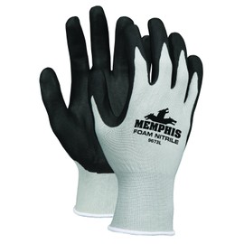 MCR Safety 9673S Memphis Foam Seamless Nylon Knitted Gloves with Black Foam Nitrile Dipped Palm and Fingers, Black/White, Small, 12-Pair