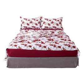 Tache Floral Hummingbirds Burgundy Ivory Antique Vintage Farmhouse Spring Country Rustic Microfiber Rose Garden Sheet Set Full